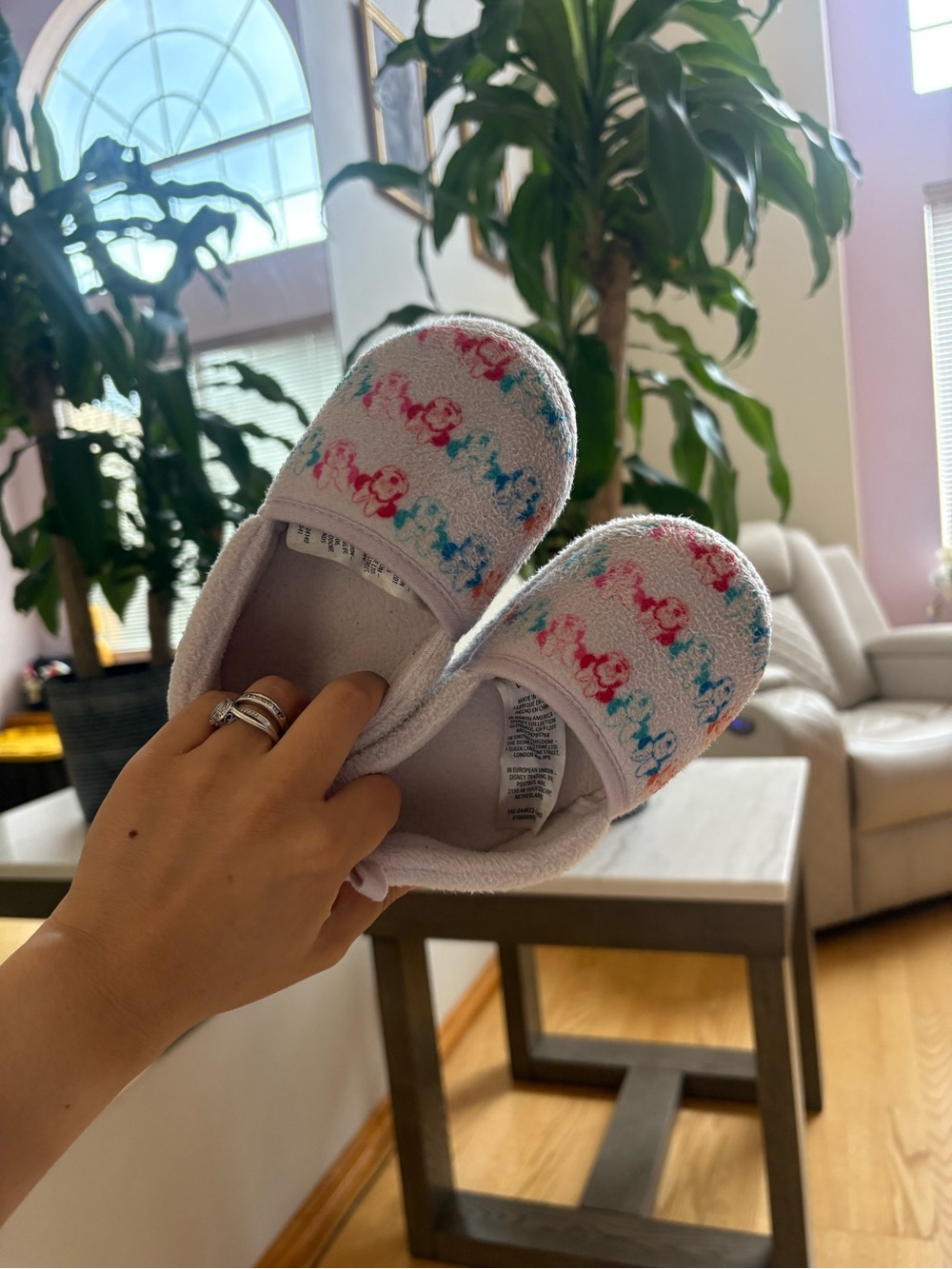 Disney Light Pink Kids Slip-On Slippers with Floral Pattern